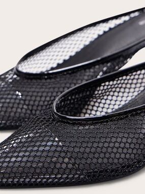 PrettyLittleThing Black Mesh Pointed Toe Mules with Gloss Trim
